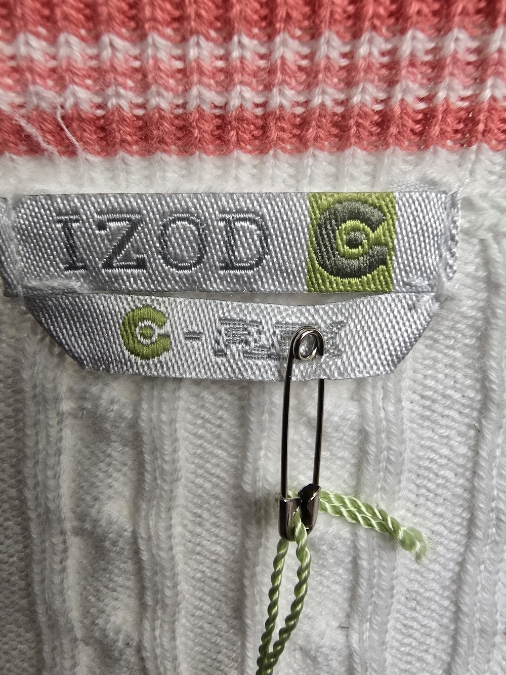 NWT Izod Womens Sweater Vest S White Pink Trim Cable Knit V-Neck Golf Preppy Top - Picture 7 of 10